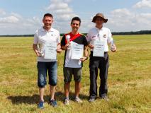 Siegerehrung Carl-Neubronner-Wettbewerb Kategorie S9A-Rotor:<br>Jonas Büchl (silber) - Manuel Mähl (gold) - Ingo Friedel (Bronze)